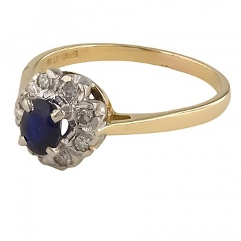18ct gold Sapphire/Diamond Cluster Ring size O